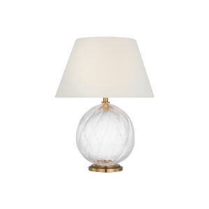 Talia 13" Cordless Accent Lamp (White Glass with Linen Shade)