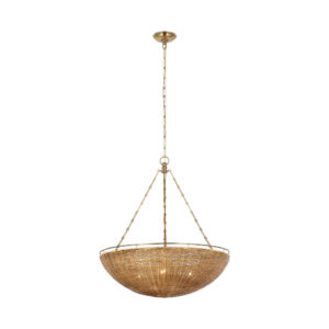 Clovis Medium Chandelier (Antique-Burnished Brass and Natural Wicker)