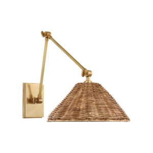Wimberley Double Library Wall Light  (Brass and Natural Wicker)