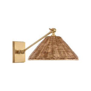 Wimberley Single Library Wall Light  (Brass and Natural Wicker)
